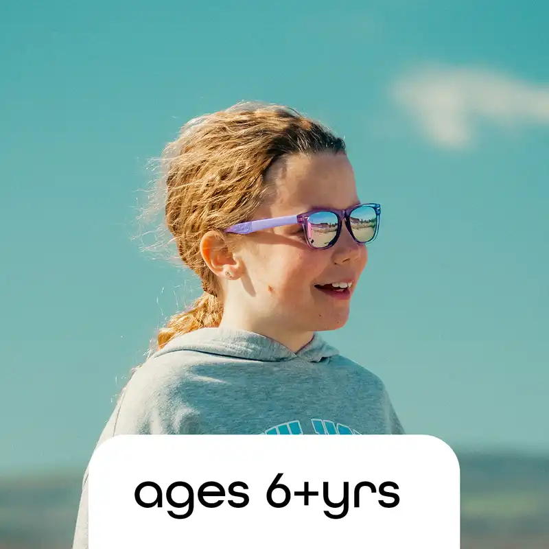 Girl wearing purple sunglasses