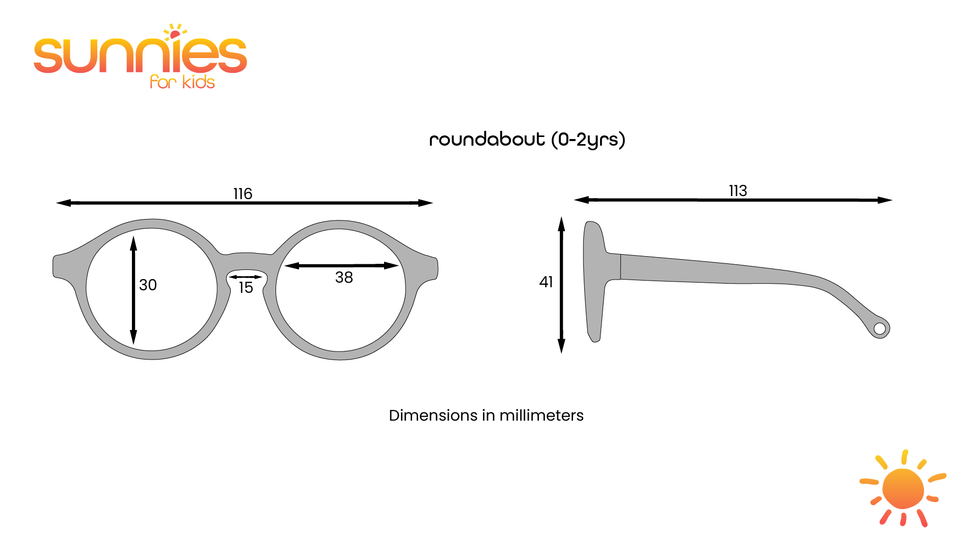 Size guide for Roundabout sunglasses